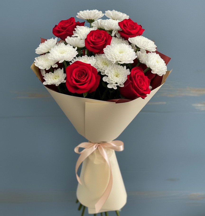 Букет цветов из: Розы и Хризантемы в Елгозино