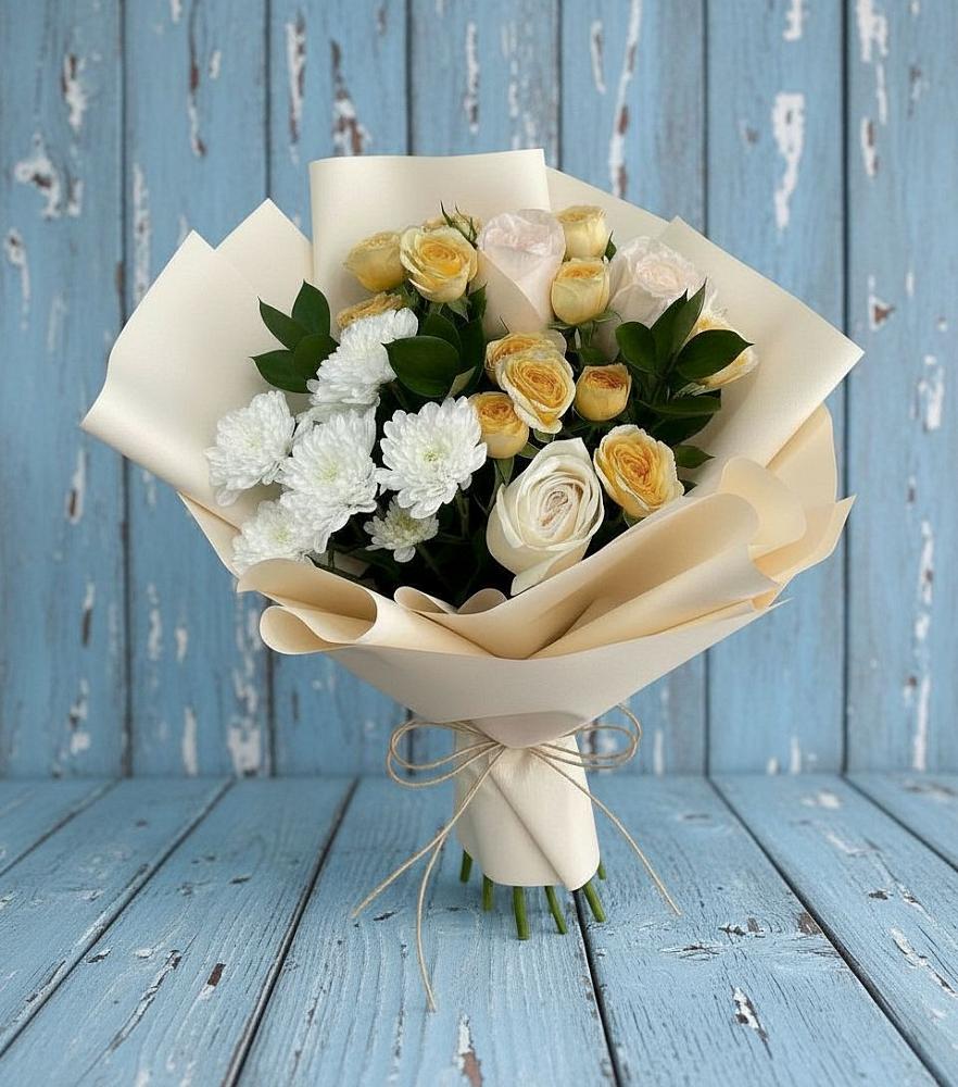 Букет цветов из: Розы и Хризантемы в Елгозино