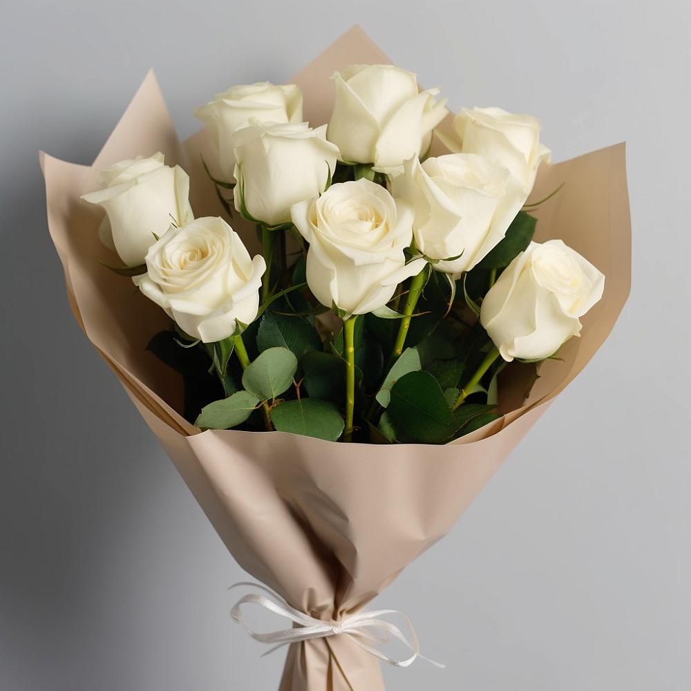 Букет 9 Белых роз Эдлесс Лав в Елгозино