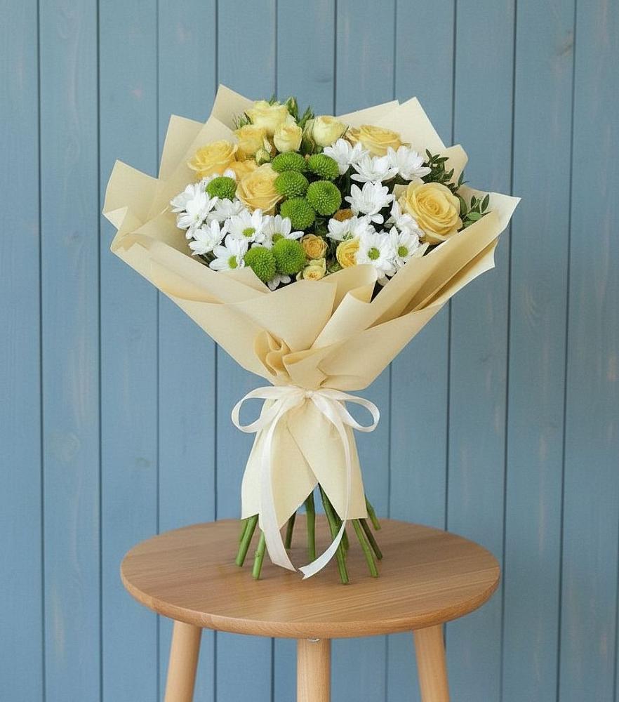 Букет цветов из: Хризантемы и Розы в Елгозино