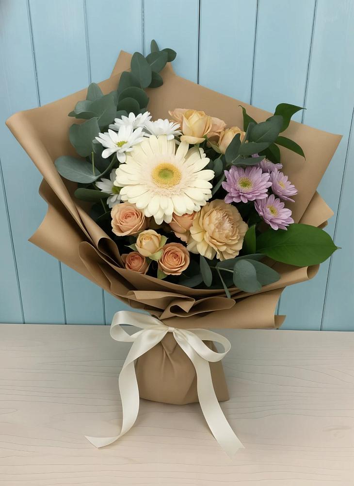Букет цветов из: Герберы и Хризантемы в Елгозино