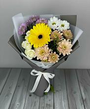Букет цветов из:  Розы, Герберы и Хризантемы #REPLACE_PRED# Елгозино
