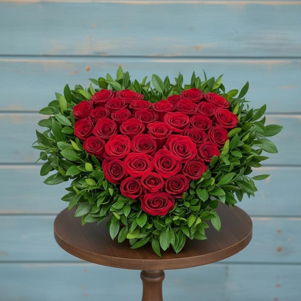 Цветочная композиция из Розы в виде сердца в Елгозино