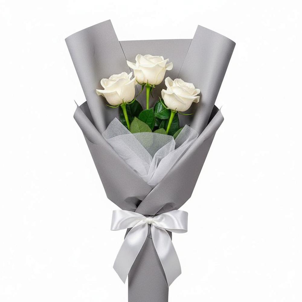 Букет 3 белые розы в Елгозино