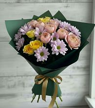Букет цветов из:  Хризантемы и Розы #REPLACE_PRED# Елгозино