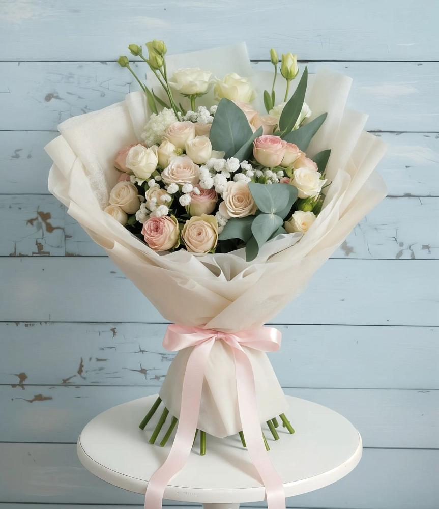 Букет цветов из: Розы и Лизиантусы в Елгозино