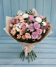 Букет цветов из:  Хризантемы, Розы и Альстромерии в Елгозино